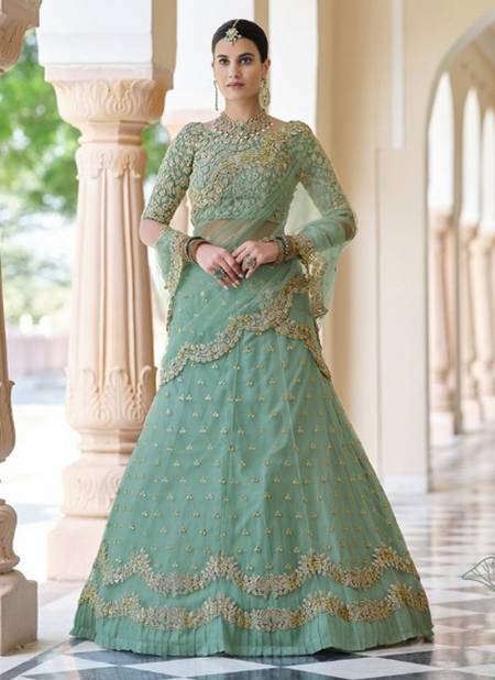 Pista Colour Exclusive Wedding Wear Heavy Embroidery Work Latest Lehenga Choli Collection 8402